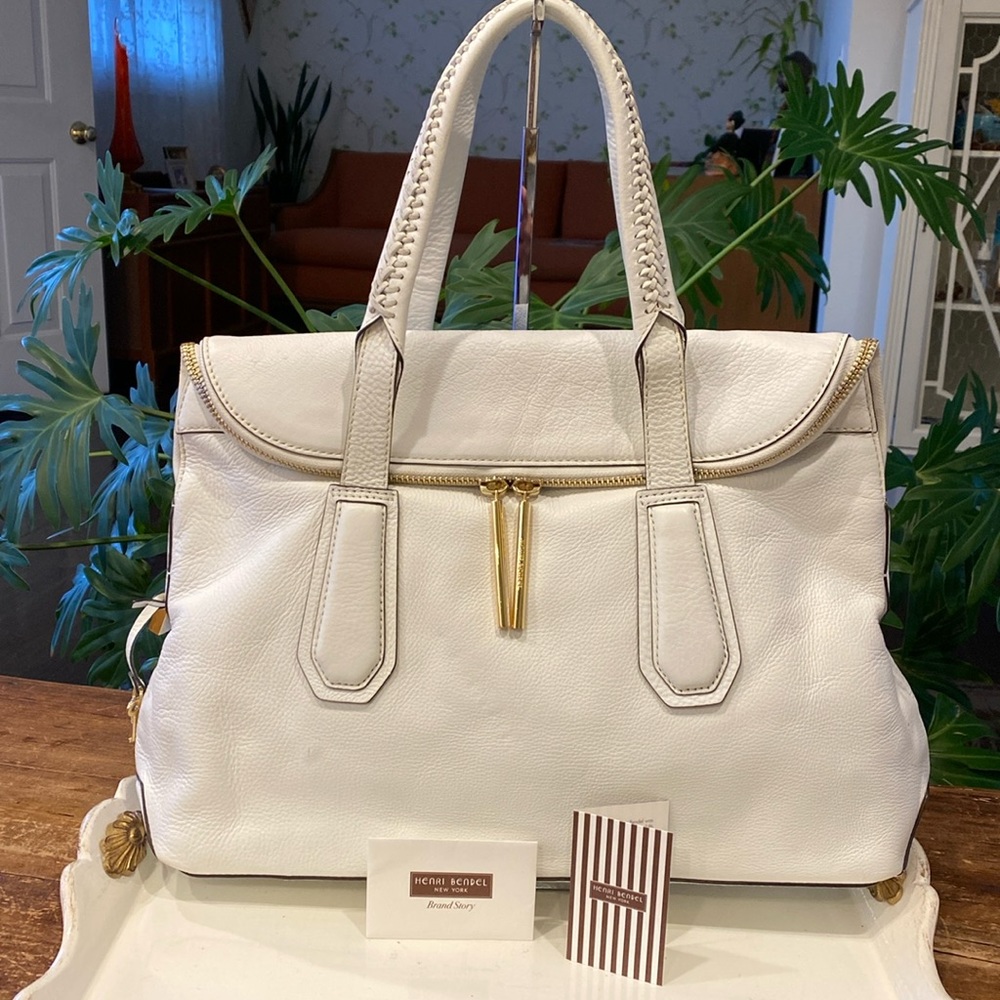 henri bendel White Leather Tote with Gold Hardware